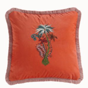 Jungle Palms Square Coral Cushion